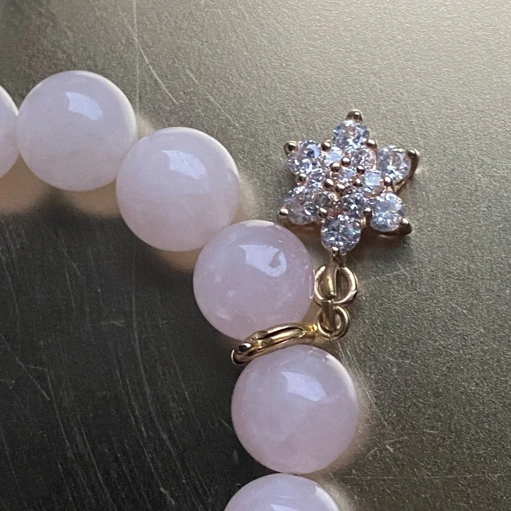 Genuine rose Quartz bracelet with removable flower charm_4